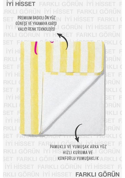 Çizgili Sarı Beyaz La Dolce Vita Plaj Havlusu - Modern Tipografik Akdeniz Stil Banyo Sahil Örtüsü Serin Karamel