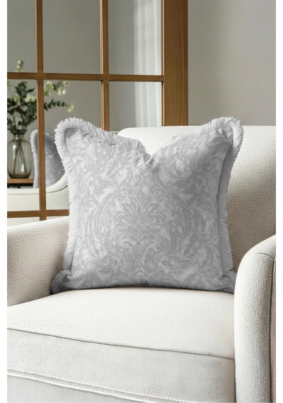 Damask Avangart Klasik Motifli Saçaklı Yastık Kılıfı - Zarif Saray Krem Gri Püsküllü Kırlent Kılıfı Puslu Kanyon Saten Damask Avangart Klasik Motifli Saçaklı Yastık Kılıfı - Zarif Saray Krem Gri Püsküllü Kırlent Kılıfı Puslu Kanyon Saten