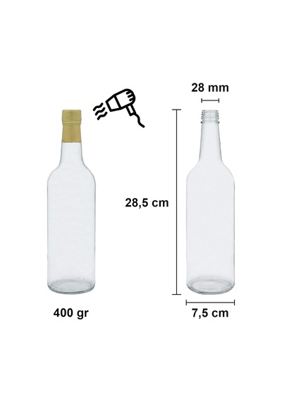 Afracam Standart Şeffaf 750 Ml Sızdırmaz Kapaklı Ve Kapüşonlu Boş Cam Şişe 6 Adet Diğer