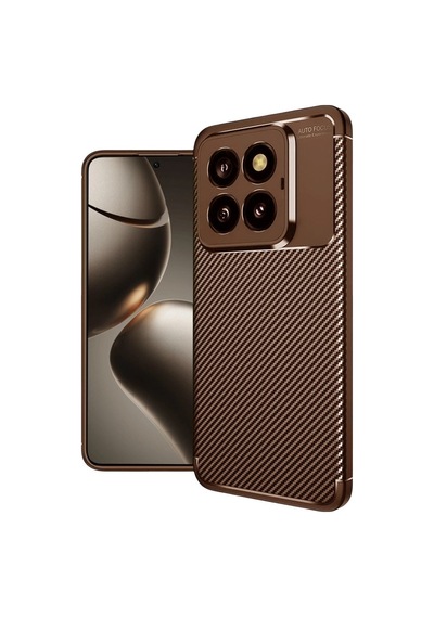 Tedar Xiaomi Mi 14t Pro Kılıf Auto Focus Karbon Kapak - Kahverengi Najmaddin standart