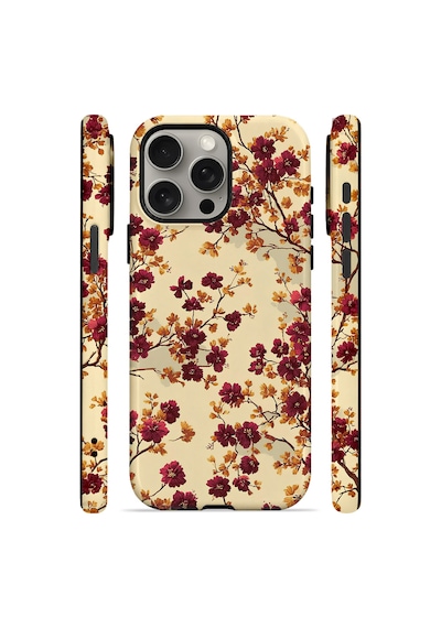 Velvoria Valestra Bordo Kır Çiçeği Apple iPhone Uyumlu 15 Pro Darbe Korumalı Kılıf Valestra Select - Bordo Kır Çiçeği