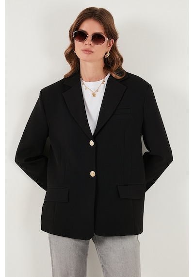 Lela Regular Fit  Yaka Düğmeli Blazer Bayan Ceket 6839562 Siyah