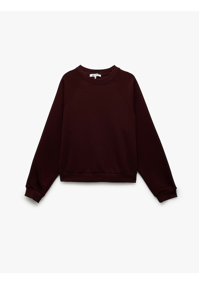 Koton Üç İplik Şardonlu Dikiş Detaylı Bisiklet Yaka Oversize Sweatshirt Bordo 6wal10225ık Bordo