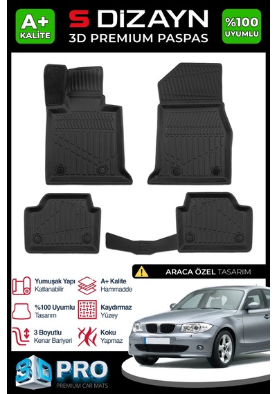 S-dizayn Bmw 1 Serisi E87 3d Pro Havuzlu Paspas 2004-2010 A+ Kalite
