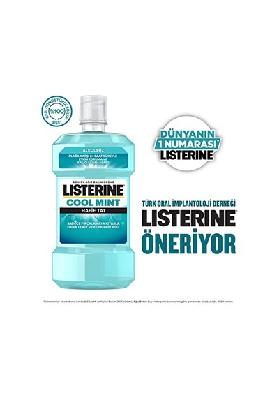 Listerine, Cool Mint, Günlük Ağız Bakım Ürünü, Hafif Tat, Sıfır , Nane Aromalı, 250ml