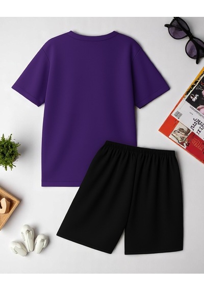 Uyguntarz Unisex Boğa Baskılı Tasarım Şort Takım Mor