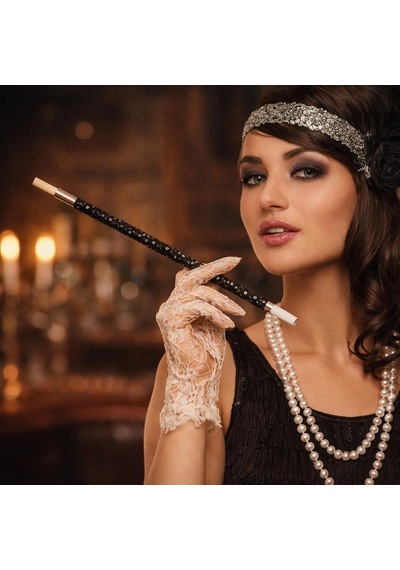 Mey İthalat 30 Cm Siyah Payetli Sigara Tutacağı 1920 Ler Gatsby Parti Aksesuarı