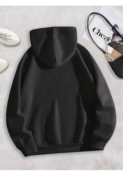 Clayes Coffe Sweatshirt - Siyah Baskılı Oversize Kapüşonlu Siyah