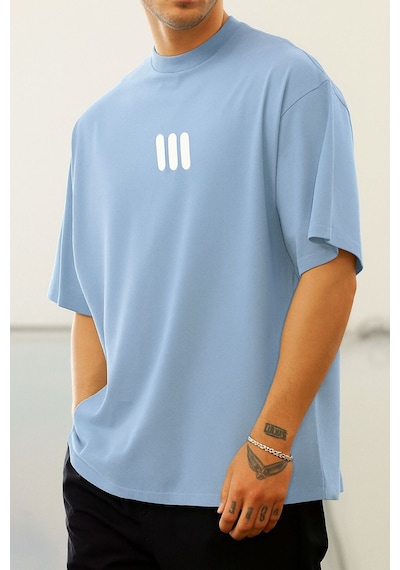 3 Çizgi Baskılı Unisex Tshırt Q6 Bebe Mavisi