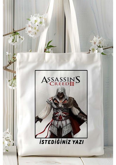 Art Hediye Assassin's Creed Oyun Baskılı Bez Çanta Omuz Çantası Kişiye Özel Model 4 Çok Renkli