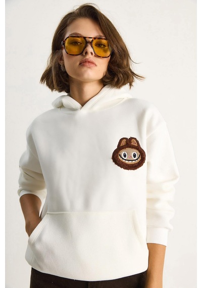 Shade Kadın Nakış İşlemeli Kapüşonlu Kanguru Cepli Sweatshirt 6045 60284098 - Ekru