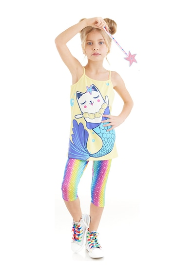 Denokids Deniz Kedisi Kız Çocuk Tunik Tayt Takım Çok Renkli
