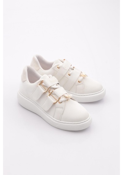 Dgn B1005 Kadin Aksesuarli Kemer Detayli Sneakers Ayakkabi Beyaz İpek