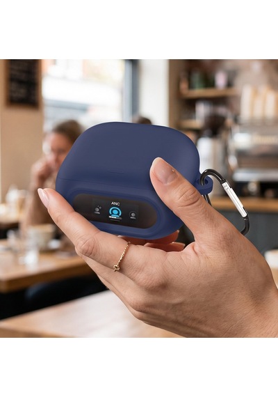 Caseonn Anker Soundcore Liberty 5 Pro Kılıf Askı Aparatlı Mat Silikon Lacivert