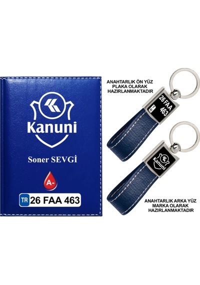 Plakanıza Özel Kanuni Motor Logolu Lacivert Ruhsat Kabı Ve Anahtarlık