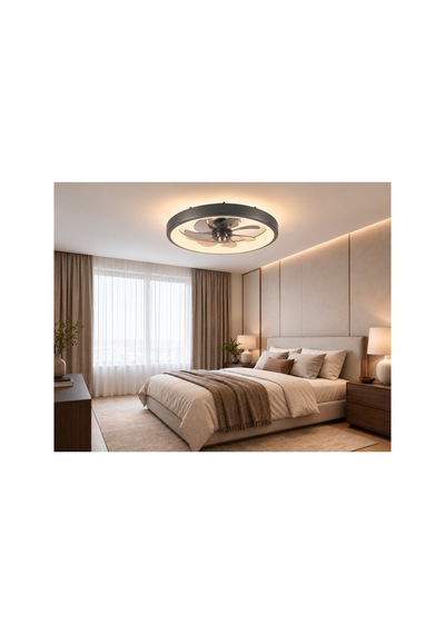 Antrasit Ø50cm Led Fanlı 6500k Soğuk Beyaz Modern Plafonyer Avize