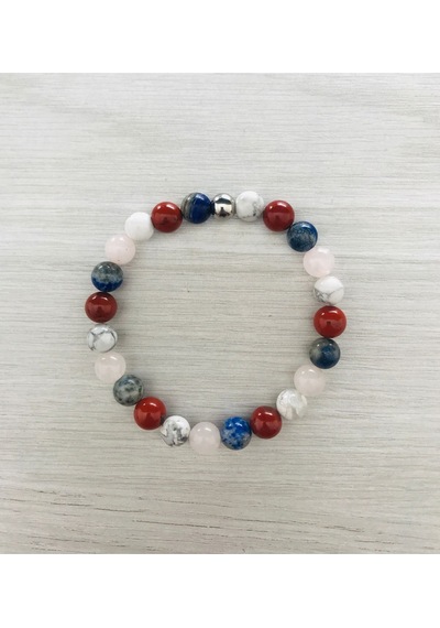 Mk Tasarım Gerçek Havlit, Red Jasper, Lapis Lazuli, Pembe Kuvars Taşı Bileklik Mkt061 Renkli
