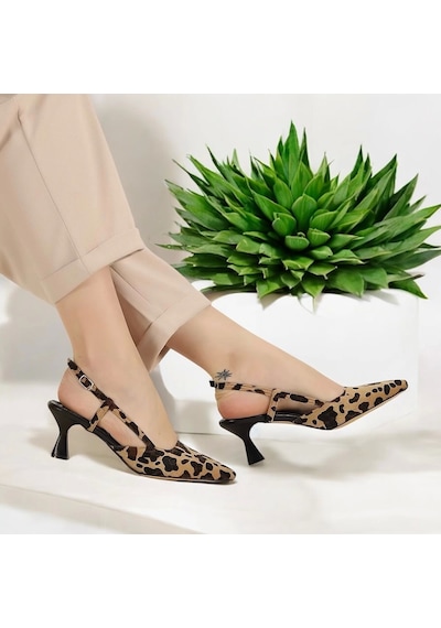 Efw Moda Leopar Desenli Sivri Burun Bilek Kemerli Kadın Topuklu Ayakkabı Leopar