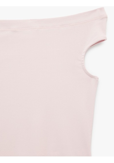 Koton Pamuklu Ribanalı Slim Fit Omzu Açık Madonna Yaka Tişört Pembe 6sak50503ek Gül