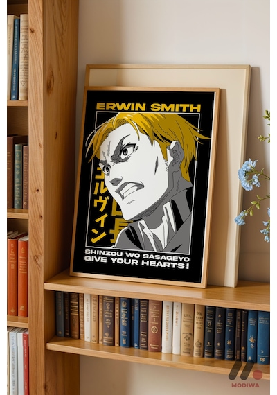 Attack On Titan Erwin Smith Anime Poster, Ahşap Çerçeveli Duvar Tablosu - Anime Severlere Özel Hediy