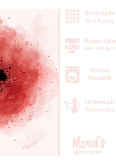 Poppy Red Desenli Baskılı Süet Runner Masa Örtüsü