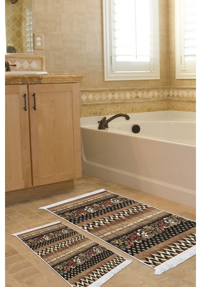 Dekoreko Kaymaz Taban Djt 2 Li Banyo Paspas Takımı Trend Saçaklı Modern Mu127 Kahve