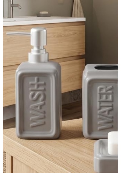 Perotti 13891 Well Stoneware 4 Parça Banyo Seti Gri Çok Renkli