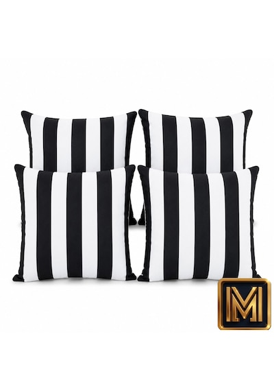 Kırlent 6 4'lü Siyah Beyaz Çizgili Kırlent Kılıfı 45x45 Cm Modern Dekoratif Koltuk Yastık Kılıfı Beyaz Siyah Renk