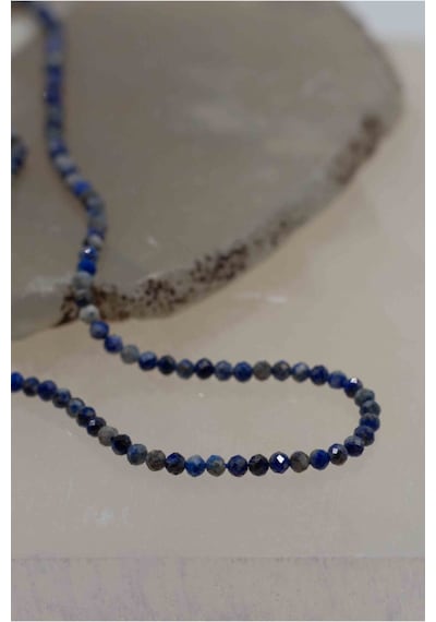 Lapis Lazuli Taşı İnce Doğaltaş Kolye 2 MM Altın