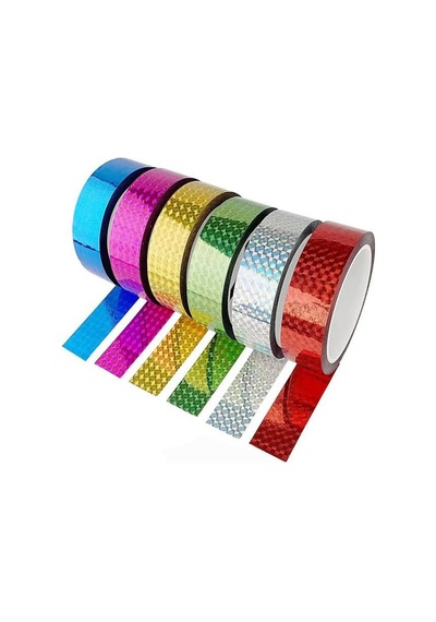 Renkli Hologram Bant 6 Renk 1 Paket 18mm X 3 Metre Yaldızlı Metalik Desenli Fosforlu Hologram Bant Hobi Tasarım