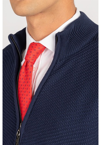 Tudors Slim Fit Dar Kesim Kendinden Desenli Erkek Hırka-23219 Lacivert