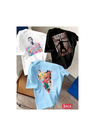Stil-x Yeniz Sezon Ronaldo Baskılı, 3' Lü Takım Erkek Çocuk Tshırt, %100 Pamuk Soft Kumaş Çok Renkli-5 Stil-x Yeniz Sezon Ronaldo Baskılı, 3' Lü Takım Erkek Çocuk Tshırt, %100 Pamuk Soft Kumaş Çok Renkli-5