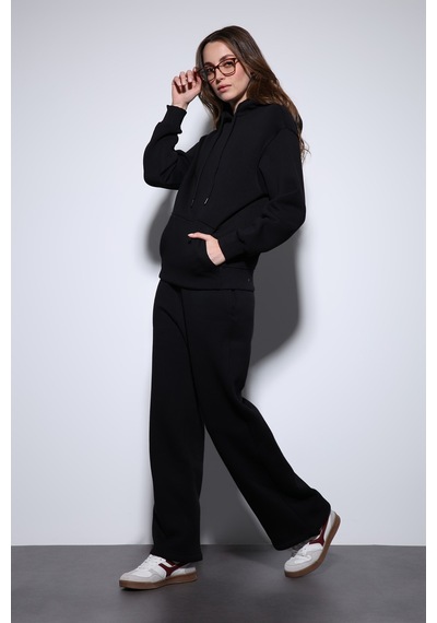 Antioch Kapüşonlu Basic Kadın Sweatshirt Siyah