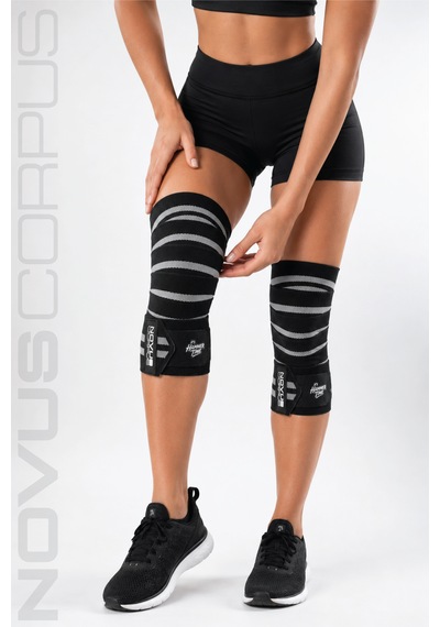 Fitness Diz Bandajı Knee Wraps Ağırlık Crossfit Dizliği Sarmalı Dizlik Cırt Bantlı - 2 Adet - Siyah/gri Desen