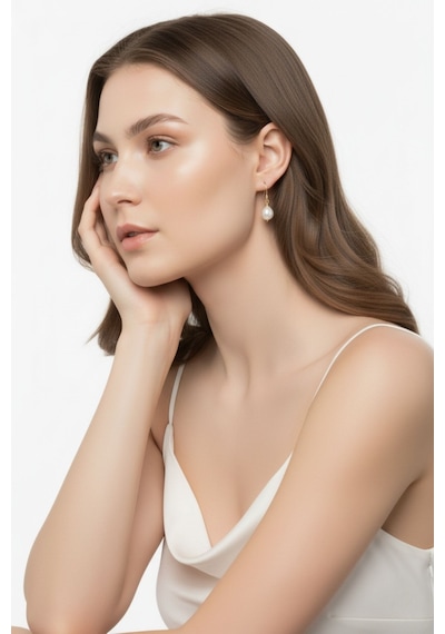14 Ayar Altın Beyaz Barok Doğal İnci Küpe 10 Mm Rose