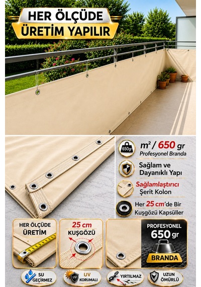 Krem Renkli Balkon Brandası - 650 Gr Pvc Polyester - Kuşgözlü Ve Kolon Takviyeli Balkon Demiri Brandası Krem Krem Renkli Balkon Brandası - 650 Gr Pvc Polyester - Kuşgözlü Ve Kolon Takviyeli Balkon Demiri Brandası Krem