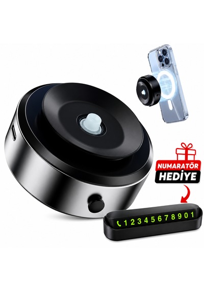 Manyetik Vakumlu Telefon Standı Magsafe Uyumlu Cam Ayna Fayans Masa Metal Ofis İçin Siyah