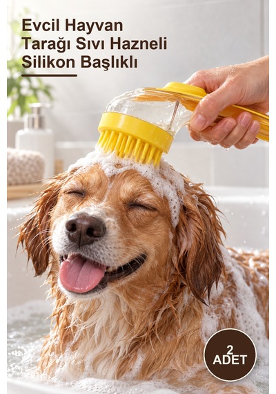 2 Adet Evcil Hayvan Tarağı Sıvı Hazneli Silikon Başlıklı