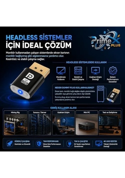 Px-5261 Displayport 4k Uhd Display Dummy Plug, Dp Sanal Monitör Adaptörü, Ekran Kartı Emülatörü, Headless Display Emulator, Bitcoin Mining Ve Uzaktan Erişim İçin