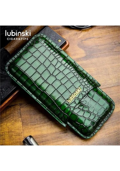 Lubinski Deri 3'lü Puro Kılıfı Yeşil Croco 60 Ring Lb-512