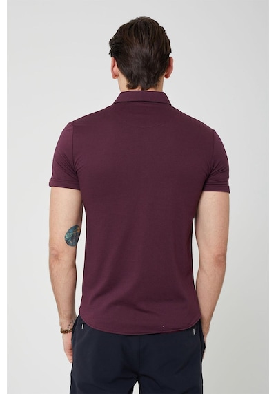 Coonless Erkek Kısa Kol Slim Fit Gömlek Bordo Beyaz