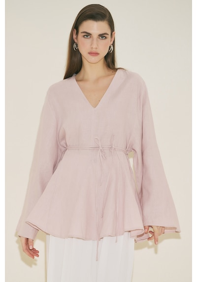 Manuka %100 Keten Volümlü Tunik Pembe Ss26tnk00002-78 Pembe