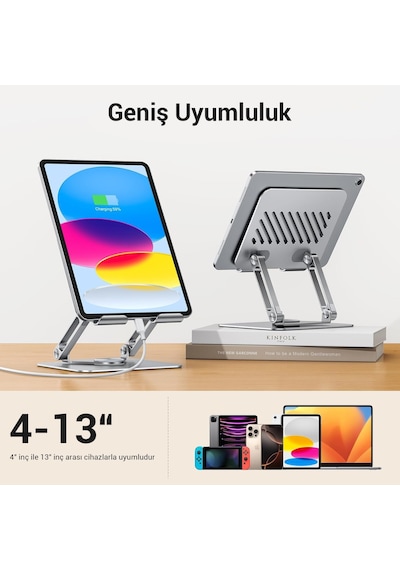 Juo 360 Dönebilen Alüminyum Tablet Standı Yükseklik Ve Eğim Ayarlı Metal Tablet Tutucu