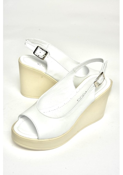 Fox Shoes U555225003 Beyaz Hakiki Deri Dolgu Topuklu Kadın Ayakkabı Beyaz-hakiki Deri
