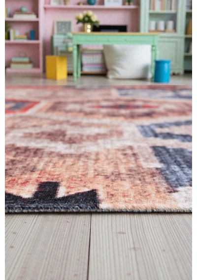 Vintage Etnik Kilim Kırmızı & Mavi Desenli Kaymaz Taban Çok Renkli Çok Renkli