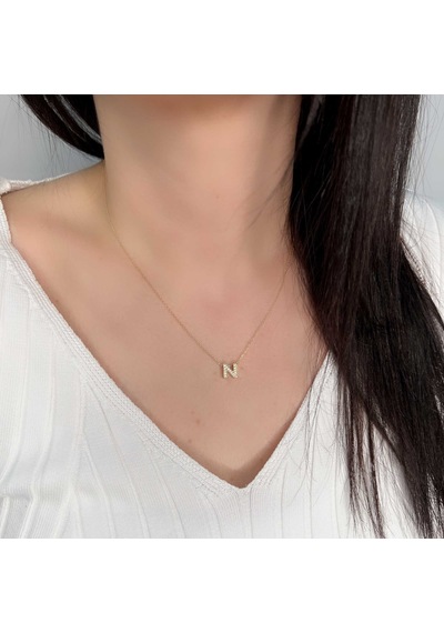 Taşlı N Harfi Altın Kolye Bm83