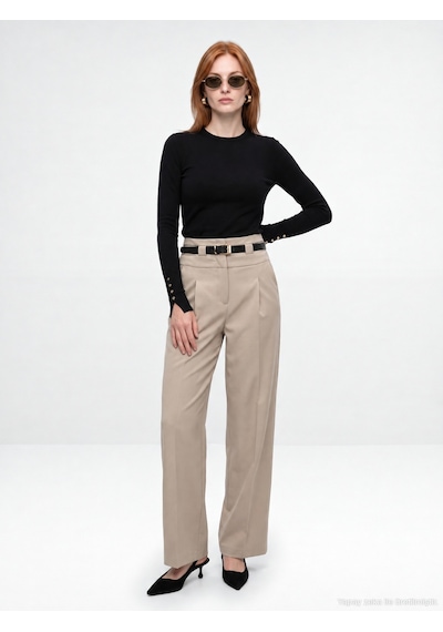 Dilvin 72803 Kemerli Pileli Pantolon-vizon