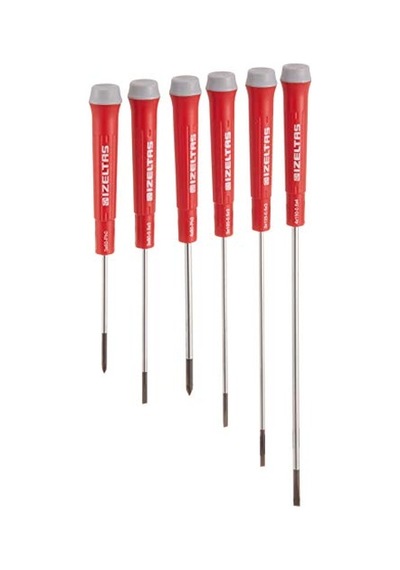 İzeltaş 4500008106 Elektronikçi Tip Klemens Tornavidalar, 6'lı, Krom Vanadyum Çelik, Kırmızı