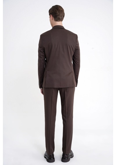 Efor Slim Fit Mono Yaka %97 Tencel Kumaş Çift Yırtmaç Esnek Kahverengi Takım Elbise Tk 941
