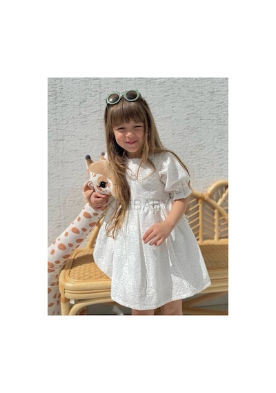 Ketbaby Kız Çocuk Fiyonk Detaylı Fisto Elbise Beyaz Beyaz